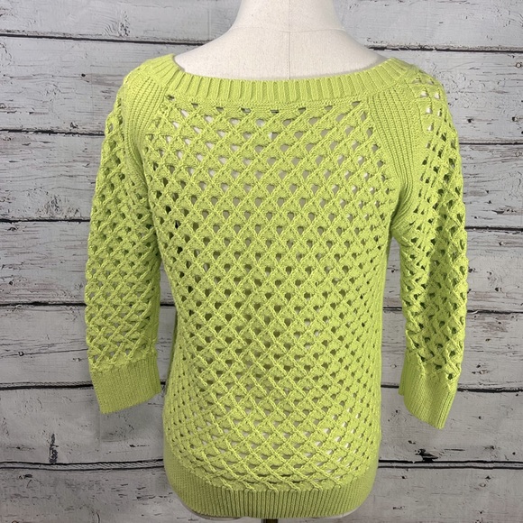 STYLUS Open Weave Summer Weight 3/4 Sleeve Sweater Lime Green-Medium - Picture 2 of 2